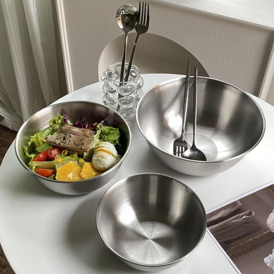 17-25cm Stainless Steel Gold And Silver Salad Bowl Rice Noodles Lamian Noodles Bowl Kitchen Tableware Food Container