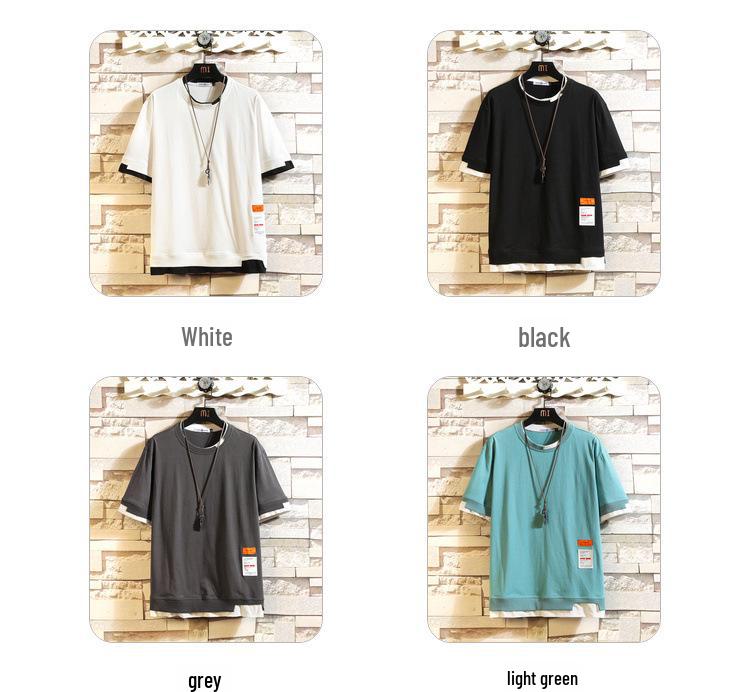 Летняя мужская футболка свободного кроя с короткими рукавами и круглым вырезом 2021 года, состоящая из двух частей