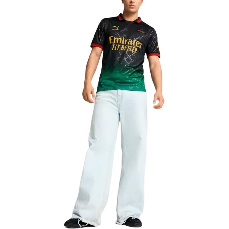 Puma X AC MILAN X Off White™ Футбольная футболка AC Milan SS25 Фан-версия Мужская Черный Энергетический Зеленый 783001-01
