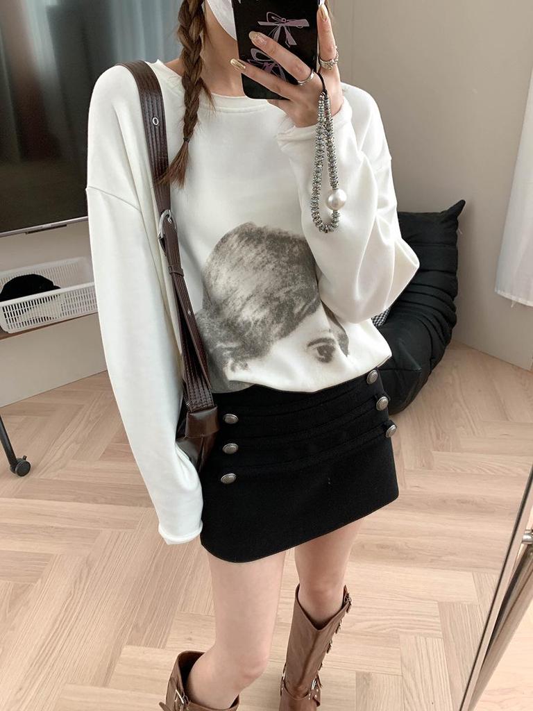 Moqie Stylish Retro Double-Breasted High-Waist Slim A-line Wool Skirt MQ1075