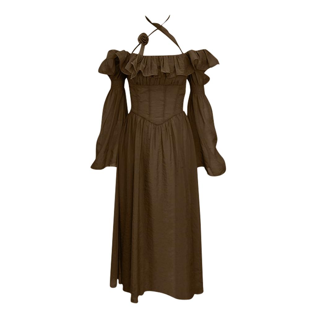 Модное женское элегантное французское платье с рукавами принцессы и открытыми плечами