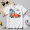 Детская летняя футболка для мальчиков, белая, с коротким рукавом, трендовая, детская футболка, мультяшный рисунок машины, летняя, с рукавом до локтя