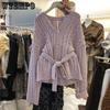 Autumn and Winter Sweater Coat Women's Fried Dough Twist Button Up Waist Wear Lazy Knitted Cardigan