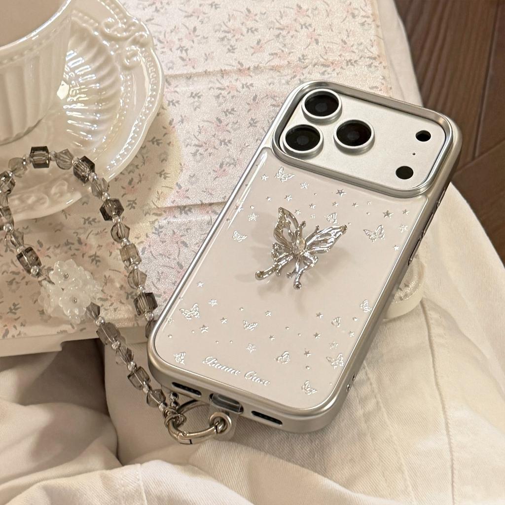 Стиль легкой роскоши, подходящий для чехла на телефон 17promax iphone17 Apple 15 позолоченный серебряный бабочка 14 противоударный 16 ремешок