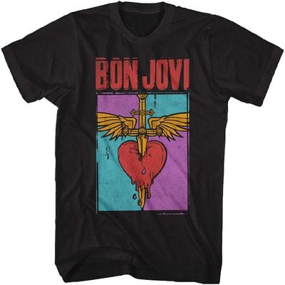 Bon Jovi Черная высокая футболка с ярким потертым логотипом группы