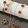 6pcs/Set Women's Same Color Lucky Flower Decoration Accessory Combination 1 Pair Of Earrings 1 Necklace 1 Bracelet 1 Bracelet 1 Ring Set Suitable