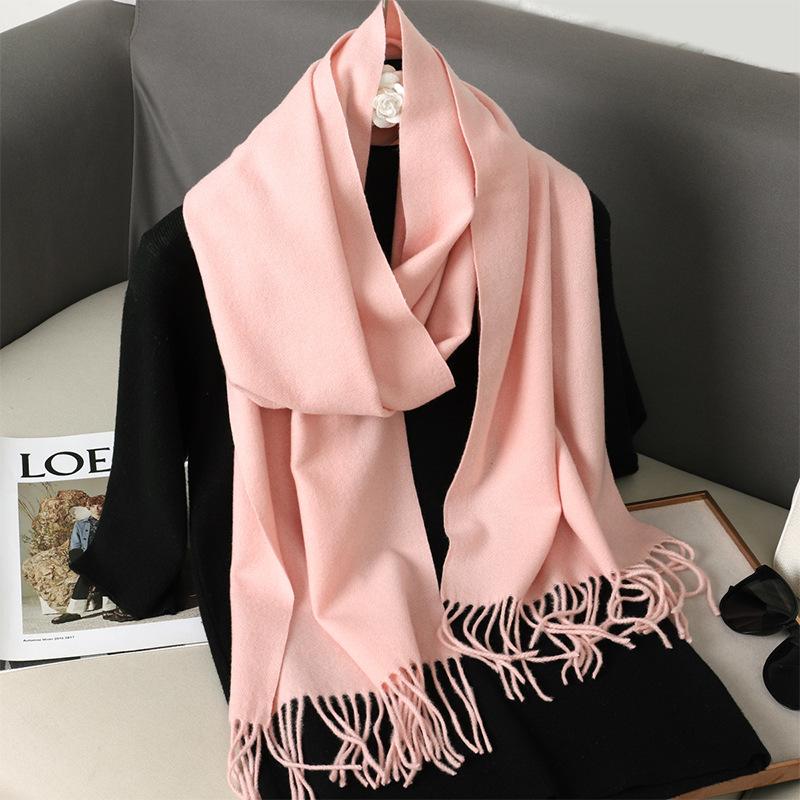62Color Solid Women Winter Scarf Теплый Утолщенный Кашемировый Шаль Уличная Мода Роскошные Кисточки Пашмина Дамская Накидка Ветрозащитные Шарфы