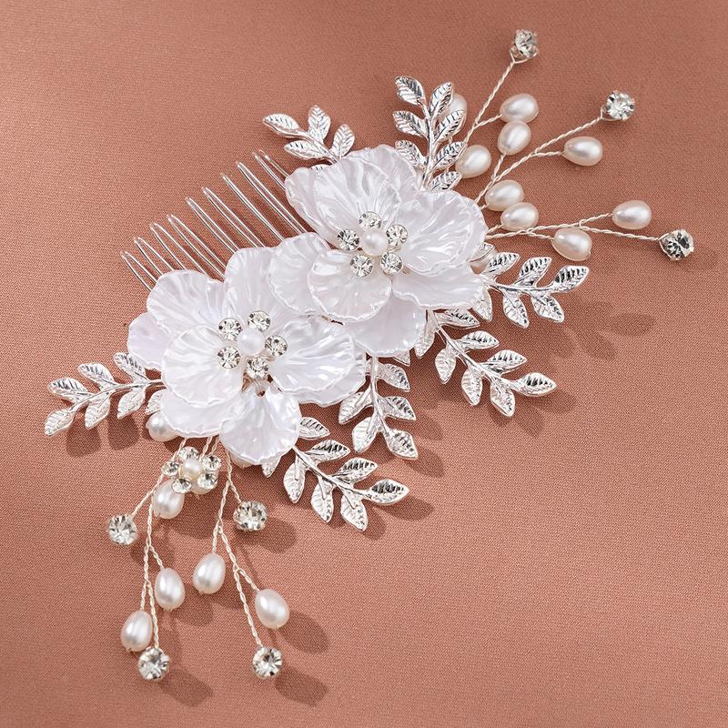 Хрустальная свадебная расческа для волос со стразами, расчески для невесты, белый цветок, боковые расчески для волос, головной убор в виде листа, свадебные аксессуары для волос для женщин и девочек