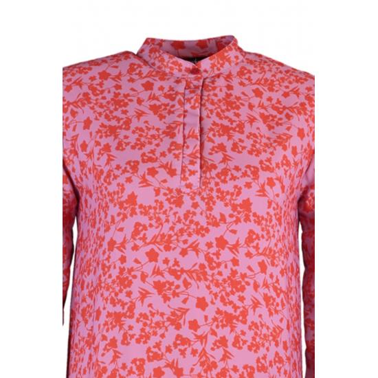 Оранжевая юбка с полуворотником с цветочным принтом и широкое платье с оборками