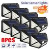 1-8 шт. Многофункциональный светодиодный солнечный светильник с датчиком движения для улицы, сада, двора, водонепроницаемый, декоративный, с углом освещения 140°, настенный светильник