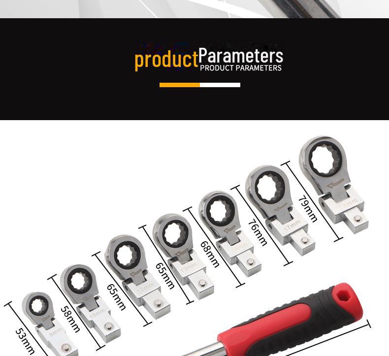 Набор из 8 портативных вращающихся гаечных ключей с трещоткой и головкой на 180°