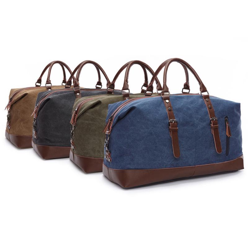 SCIONE Canvas Leather Travel Carry On Luggage Duffel Travel Tote Large Weekend Overnight Male Bag