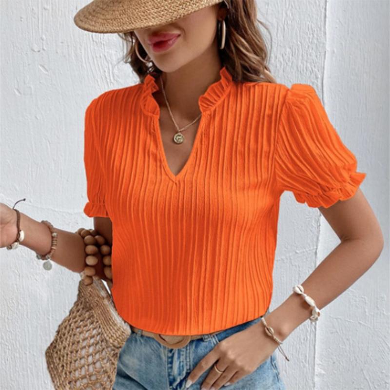 2023 летняя белая рубашка с коротким рукавом, женская винтажная однотонная свободная рубашка с v-образным вырезом, повседневная элегантная кружевная блузка, модная одежда 28006