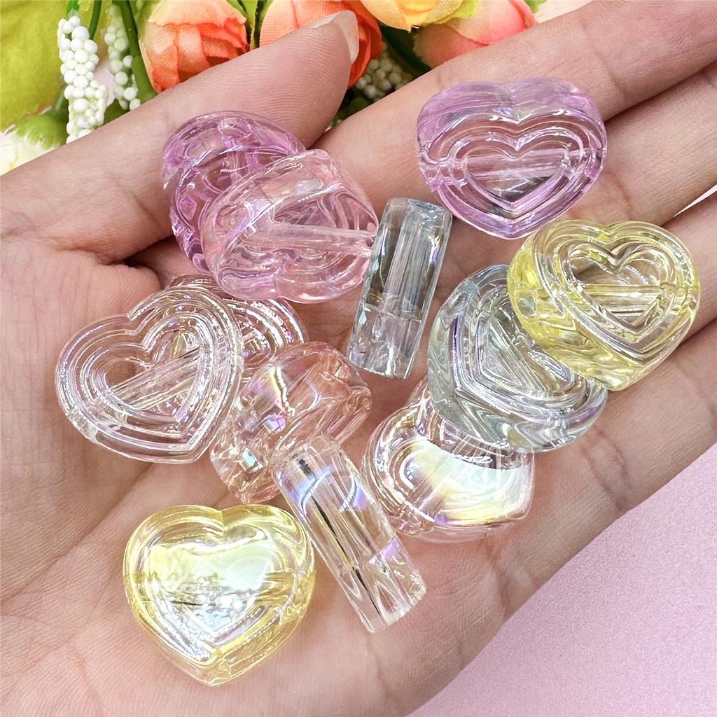High Quality Creative Handmade Material DIY Making Accessories Spacer Loose Beads 12Pcs 23.9mm*20.8mm with Hole 6 Colors Acrylic Peach Heart