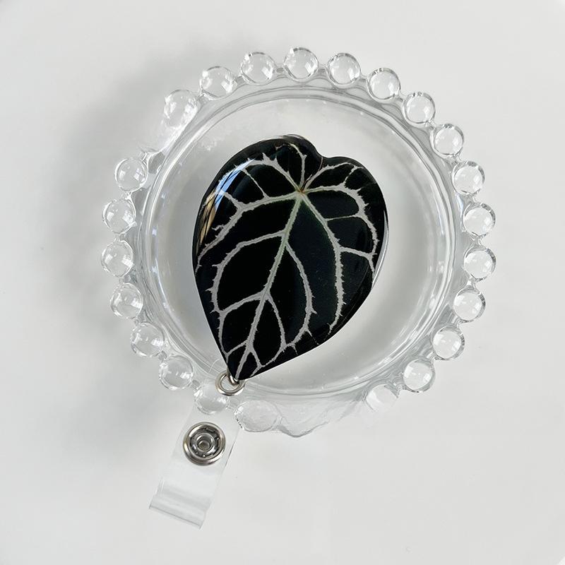 Acrylic Plant Leaf Cute Nurse Badge Reels Heavy Duty Retractable 360 Alligator Clip ID Holder For Student Doctor