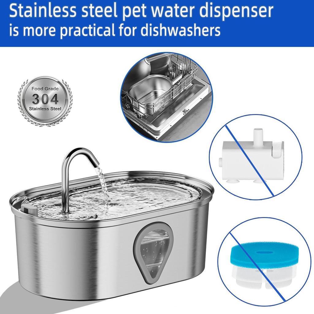 Stainless Steel Cat Water Fountain with Automatic Circulation and Large Capacity