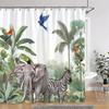 Tropical Botanical Jungle Animal Shower Curtain Coconut Flamingo Giraffe Bluebird Polyester Fabric Shower Curtain Bathroom Decor
