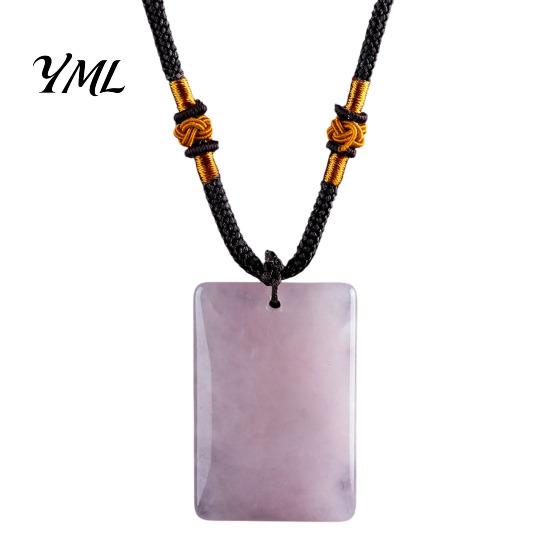 Rectangle Faux Gemstone Necklace Natural Crystal Pendant Necklace, Healing Energy Stone with Adjustable Polished Braided Rope, Fake Jewelry