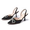 Shallow High-heeled Shoes with Rhinestone Pointed Back Air Sandals Summer Fashion New Item Slim Heel Toe Cap for Women Pumps