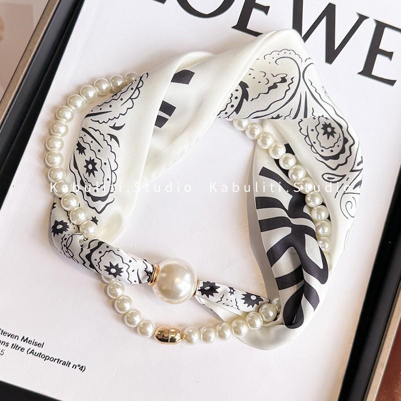 Magnetic Pearl Clasp Scarf Chain Women Slim Long Neck Wrap Office Wear Compatible With Blouses