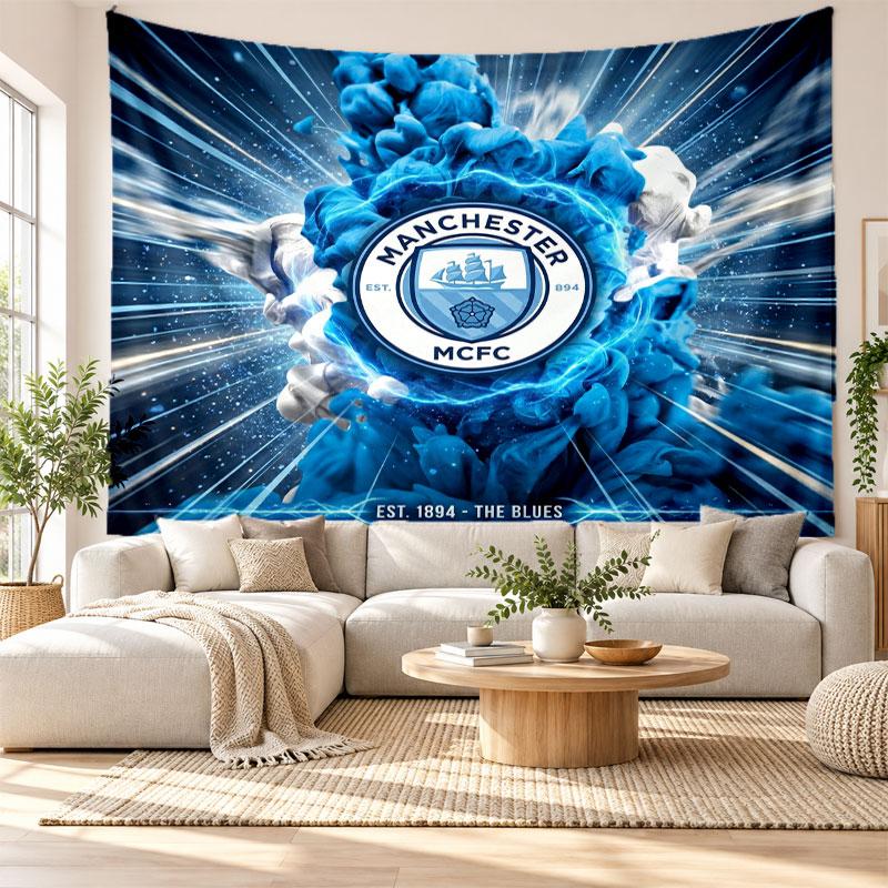 Manchester City Wall Tapestry, Soft Fabric Wall Hanging, Decorative Backdrop For Bedroom Home Wall Art