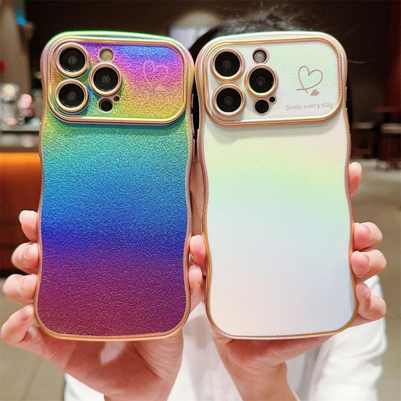 Подходит для iPhone17Promax цветной гальванизированный чехол для мобильного телефона Apple 16Pro/15 боковой чехол с волнами-сердечками