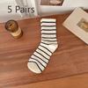 5 пар женских осенне-зимних полосатых носков средней длины из хлопка