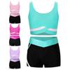 Детский спортивный костюм для девочек, комплект из 2 предметов, танцевальные майки, спортивный жилет и шорты, гимнастический костюм