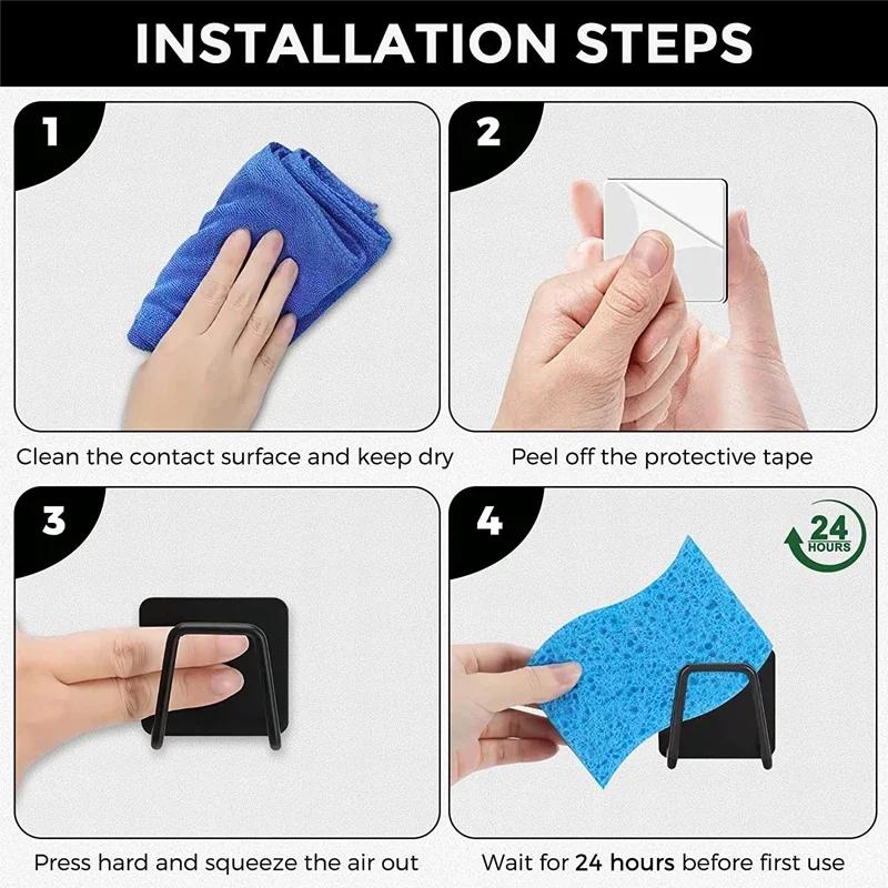 Держатель для губки из нержавеющей стали для мойки, самоклеящиеся кухонные губки, полки для хранения, настенные крючки, держатели для тряпок для посуды