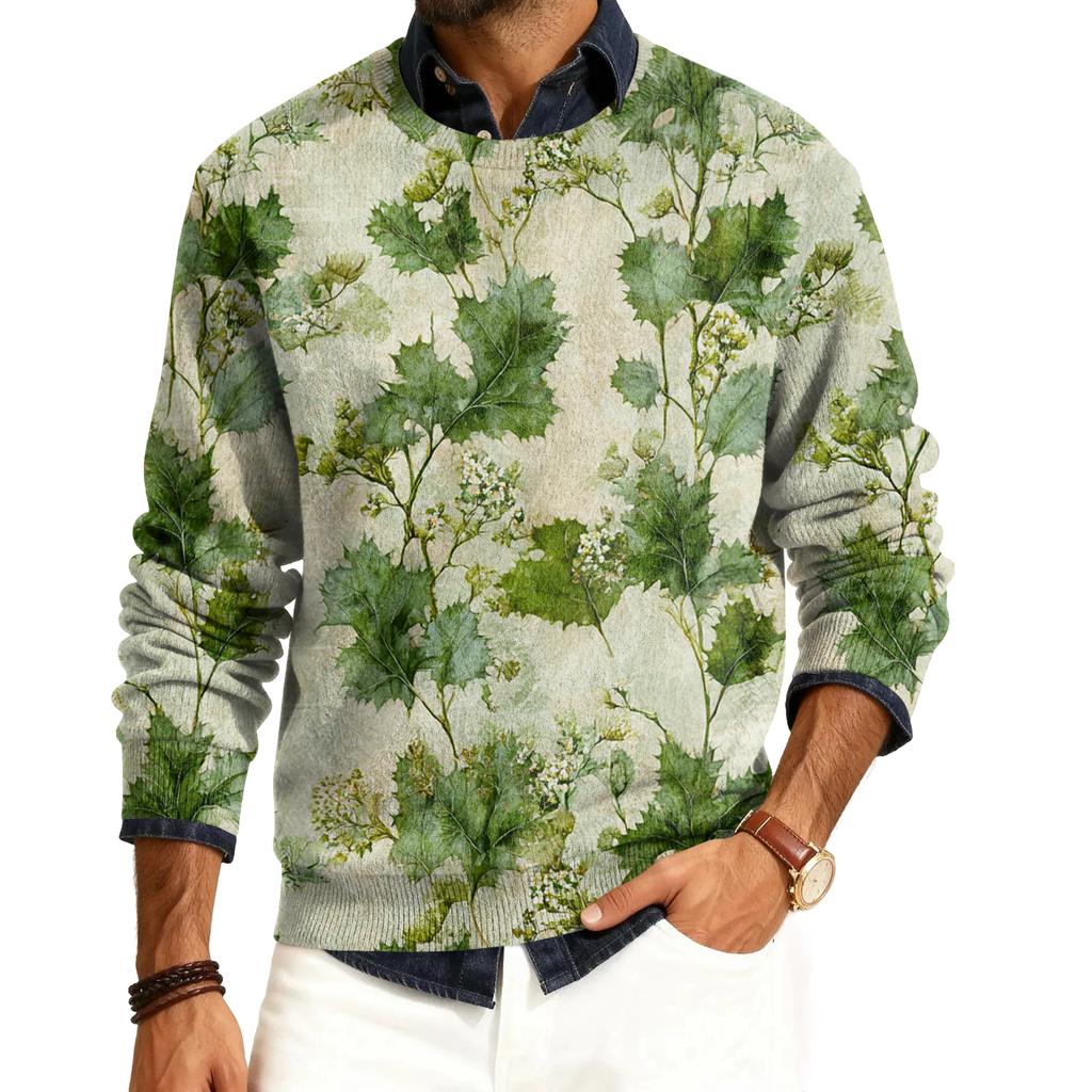 Мужской пуловер с круглым вырезом, длинными рукавами и рубчатой вязкой