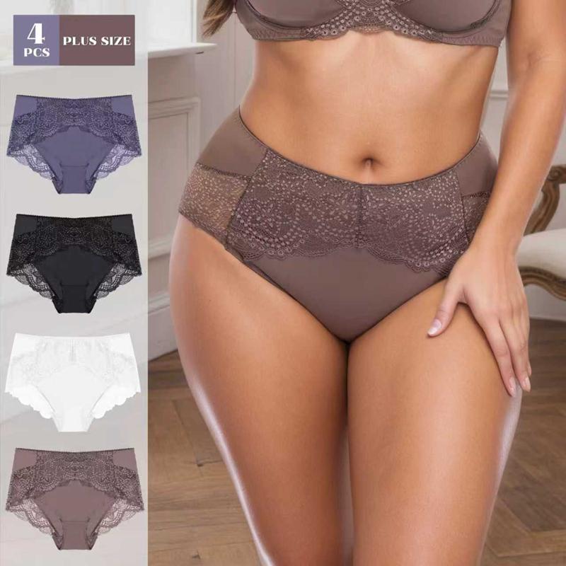4 Pcs Women Sexy Plus Size Brief Lace Comfortable Breathable French Panties 0Xl-5Xl-88709-1