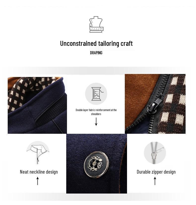 Мужское пальто оверсайз из смесовой шерсти в стиле колор-блок со стойкой и утолщенным шарфом-воротником