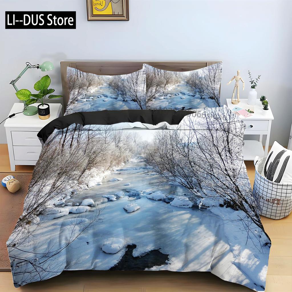 Snow Christmas Duvet Cover Set Decorative 3 Piece Bedding Set With 2 Pillow Shams Single King Queen Twin Size Bed Collection