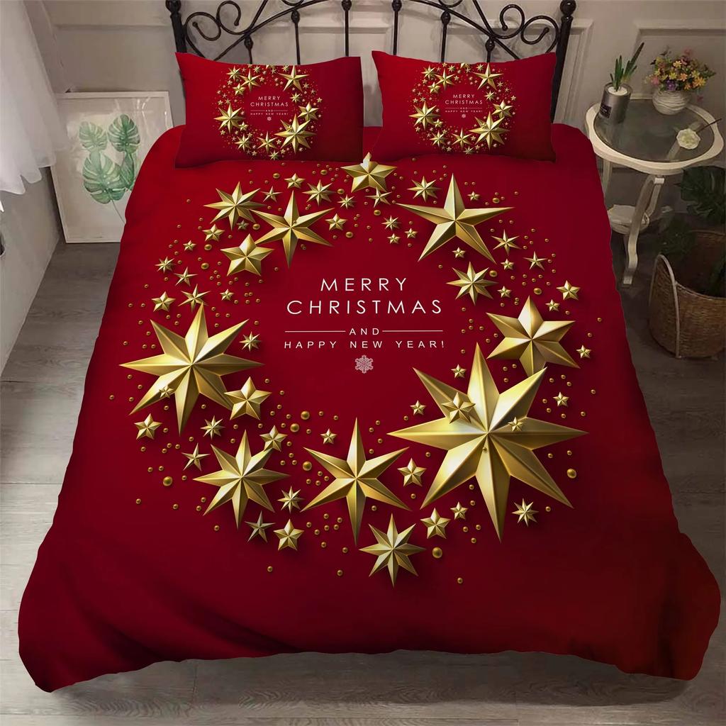 Santa Claus Printed Duvet Cover with Pillow Cover Bedding Set Single Double Twin Full Queen King Size Bedroom Christmas Decor