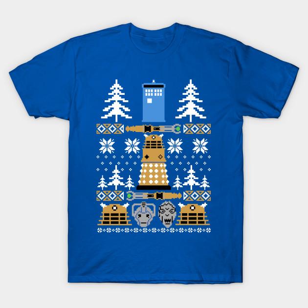 Men Black Print T-shirt Doctor Who Ugly Sweater No-Cut Heat Transfer Print Cotton Tshirt