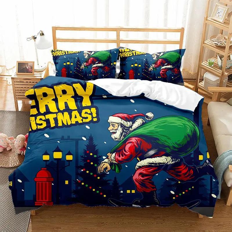 Happy Christmas Bedding Set Cartoon Santa Claus Duvet Cover Set 3D Printed Duvet Cover Set 2/3Pcs for Christmas Gifts Home Decor