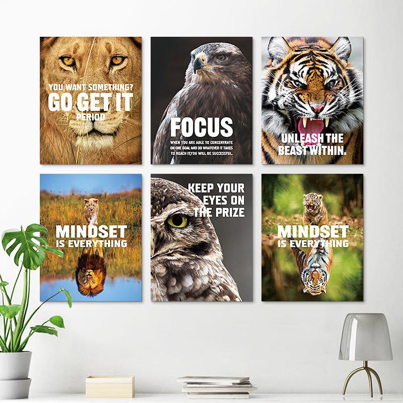 Modern Inspirational Quotes Posters and Prints Lion Tiger Pictures Animal Canvas Painting For Office Porch Room Wall Decoration