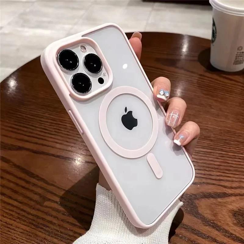 Для Magsafe Магнитный Чехол для Беспроводной Зарядки для iPhone 17 Air 16 15 14 13 12 11 16 Pro Max Mini Plus Жесткий Акриловый Прозрачный Чехол