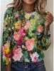 Fashion Women's Vintage Flower Graphic O-Neck Long Sleeve T-Shirt Casual Tops Womens Clothing Harajuku Female Clothing Pullover