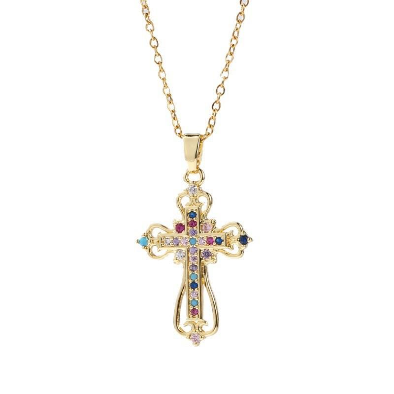 Niche Design Pendant Hollow Color Zircon Cross Necklace Jewelry