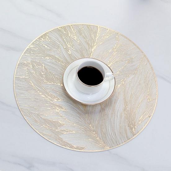 Круглый термостойкий коврик под столовые приборы из золотого ПВХ, противоожоговый защитный коврик с узором, износостойкий коврик для