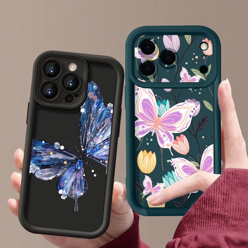 Чехол с принтом бабочки для iPhone 17 Pro Max Чехол iPhone 16 15 14 13 Pro Max 11 17e 16e Ударопрочный бампер Мягкий силиконовый чехол для телефона