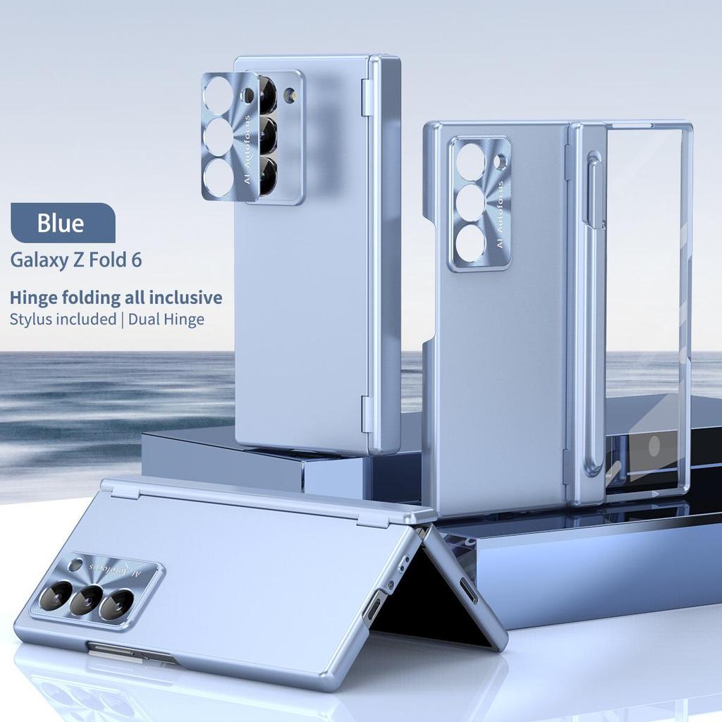 Совместимый чехол для Samsung Z Fold7/6 с отсеком для стилуса на двойном шарнире, пленкой-оболочкой для стилуса, полным покрытием и защитой от падений.