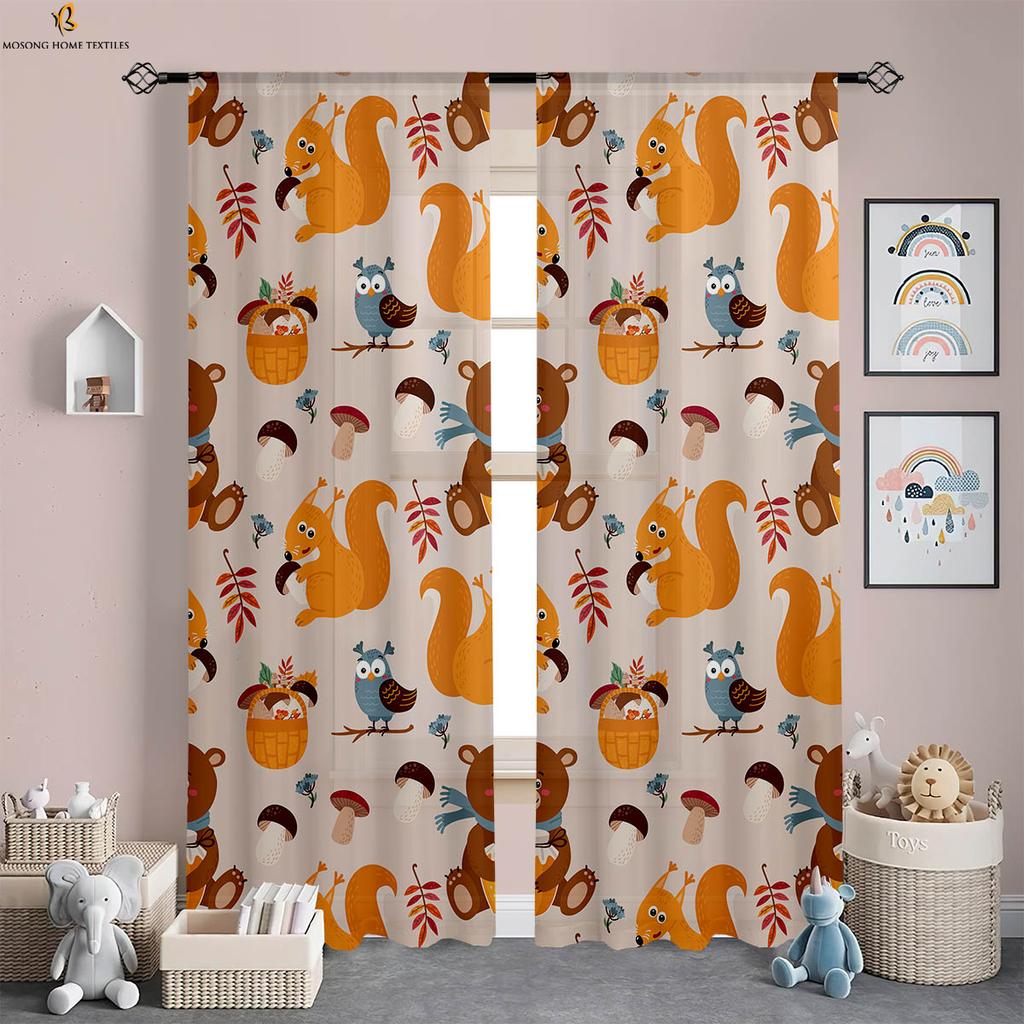 Forest Animal Cartoon Printed Curtains Polyester Fiber Curtains Children's Room Living Room Study Dormitory Decorative Curtains