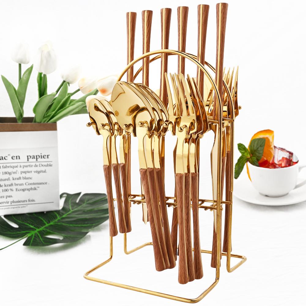 24 шт., набор посуды из нержавеющей стали с имитацией дерева, мраморной ручкой, западный нож, вилка, ложка, столовая посуда с 1 шт., набор держателей