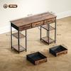 120 Cm Computer Desk With Power Outlets Office Desk Study Table With Fabric Drawers And Storage Shelves Rustic Brown
