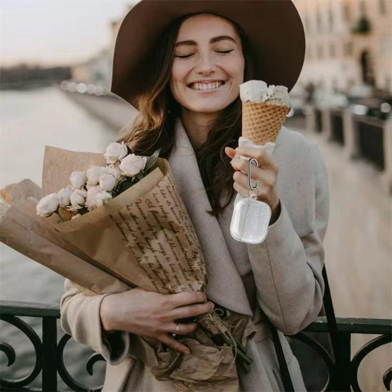 Мягкий чехол для наушников Bling Glitter для Apple Airpods Pro 2 2022 2-го поколения Air Pods 3 2 1 3-го поколения с брелоком