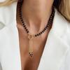 SHIXIN Exquisite Elegant Black Acrylic Beaded Tassel Pendant Chokers Necklace Women Trendy Metal Clavicle Chain Wedding Jewelry