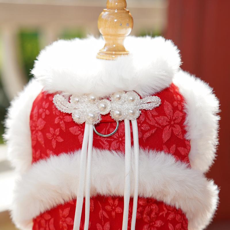 Autumn and winter velvet retro style pet clothes, New Year Tang style buckle pet dog clothes, fashionable cat clothes