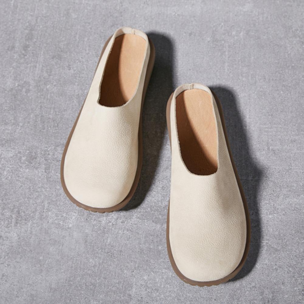 Women's Leather Slippers Genuine Leather Half Slippers Women's Outside Anti Slip Odor Proof Soft Bottom Soft Surface Slippers